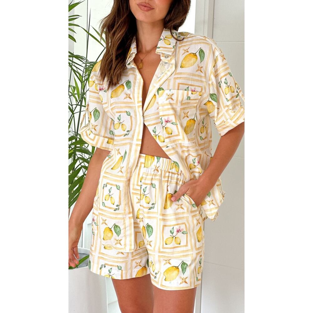 Billy J Abey Cotton Button Up Shirt and Shorts Set - M (AU10) - Lemons And Love